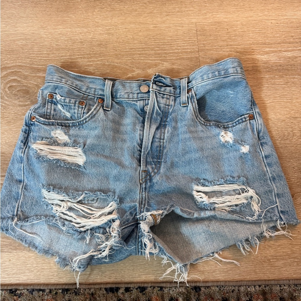 Levi's Light Blue Distressed Jean Shorts